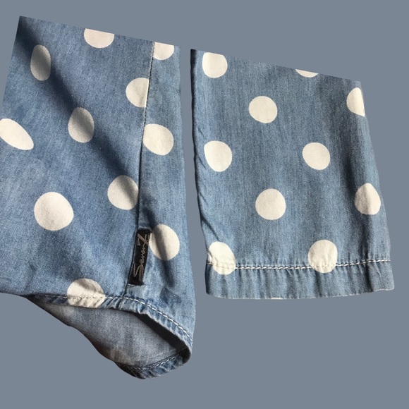 Seven7 oversized polka-dot chambray denim long sleeve blouse - Picture 5 of 5